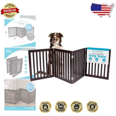 Freestanding Wooden Pet Gate - Extra Wide Indoor Dog Barrier, Espresso Color
