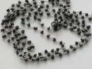 3-3.5mm Black Raw Diamonds Rosary Chain, Wire Wrapped Beaded Chain, 925 Silver