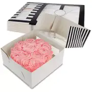 Spec101 Cake Box 10pk - 12in Striped Black and White Cake Boxes for Bakery
