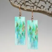 DC Designs Blue Green Abstract Art Double Sided Long Rectangle Earrings 2NCE