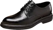 [Generic] Men's Leather Shoes Lace Up Embossed Polished Toe， Vegan Leather Low Top Non-Slip Rubber Sole Non-Slip Block Heel Classic Shoes(8.5 US)