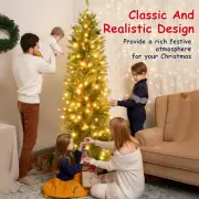 6FT Realistic Green Artificial Holiday Christmas Tree w/ Lights String