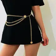 Layered Chain Belt Embossed Disc - Silver - One Size