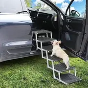 Pawz Folding Dog Stairs for Large Dogs - Portable 6-Step Steel Pet Ramp for Cars, SUVs, Trucks, with Non-Slip Reinforced Steps, Adjustable Height, Supports Up to 90KG