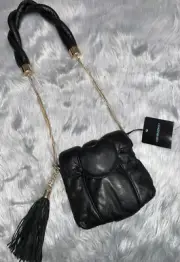 Cynthia Rowley Runaway Black Leather Tassel Crossbody Purse Bag