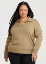 [Taking Shape] Taking Shape Polo Collar Natural Jumper Size 16 in Camel, Viscose - Plus Size Women's Clothing Camel