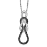 Sterling Silver Brilliant Embers Rhodium-Plated 68 Stone Micro Pav Black And White Cz Polished 18 Inch Necklace With 2 Extender