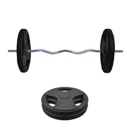 55kg Rubber Coated Ez Grip Cast Iron Weight Plate +120cm Curl Barbell Weight Set