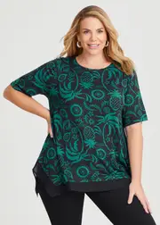 [Virtuelle] Taking Shape Bamboo Floral Chiffon Top Size 10 in Capri Breeze / Navy - Plus Size Women's Clothing Capri Breeze / Navy