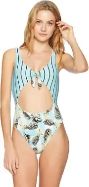 Bikini Lab Women's 181772 Tie Front Aqua One Piece Swimsuit Size M