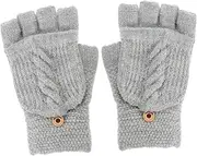 [GLSTOY] 1 Pair Convertible Fingerless Gloves for Women Warm Knitted Mittens with Flip Feature for Easy Device Use Stylish Winter Arm Warmers Light Grey for Outdoor Activities and Daily