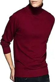 [Gsywaipei] Men's High Neck Knitted Sweater Slim Fit Turtleneck Knit Sweaters Casual Knits Twisted Pullover Solid Sweater, Claret, M
