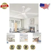 Elegant White 52" Ceiling Fan with LED Lighting and Remote Control Function
