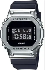 CASIO Men's G-Shock GM5600 Series Interchange Band Digital Watch, Clear Dial, Black Band, Silver Bezel