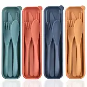 Reusable Utensils Set with Case 4 Sets Wheat Straw Travel Cutlery Set Portabl...
