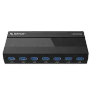 Abs High Speed 7 Ports Usb 3.0 Hub With 12V Power Adapter For Laptops Smartphones Black