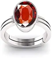 [INDIA MADE] 4.25 Ratti / 3.00 Carat Natural Certified Hessonite/Garnet/Gomed Loose Gemstone Adjustable Ring Sizes Between 15 To 28 For Men'S And Women'S-B0DK7HG79Y, Silver, Created Sapphire