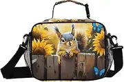 Insulated Lunch Box Squirrel Fence Sunflower for Women Men - Ideal for Work, Picnics - Includes Adjustable Shoulder Strap