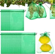 TEWAX 50 Pieces of Green Fruit Protection Bag - 15.9 * 7.8 inches /15 * 20 cm, Fruit mesh Bag with Drawstring, Garden Fruit Cover mesh Bag to Protect Plants from pests Birds, Squirrels