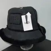 $172 New UGG Sheepskin Bucket Hat Color Black Size L/XL