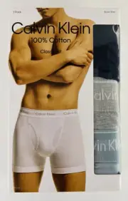 3-Pack Calvin Klein Men’s 100% Cotton Boxer Brief, Navy/Grey/Sage - Medium