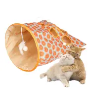 Cat Tunnel Toy, 1 Small Mouse and 3 Ball Crecin with sack bags, Foldable Interactive Drill Toy (Orange)