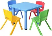 [KEEZI] Kids Table and Chairs Set, Toddler Children Study Chair Desks Dining Tables Drawing Eating Painting Learning Activity Play Setting Home Living Room Furniture, Adjustable Feet Blue