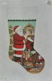 Susan Roberts Hand Painted Needlepoint Canvas Nativity Santa Stocking 19"