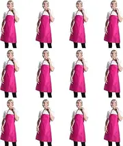 TSD STORY Total 15 PCS Hot Pink Aprons Bulk for Women Men-Plain Blank Bib Apron Adult with 2 Front Pockets in Big Size 28x32inch (Rose Pink-15 pcs)