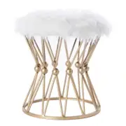 Round Gold Metal Vanity Stool with White Fur Seat, Decorative Side Table