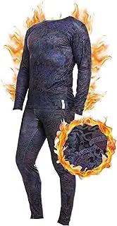 [ED HARDY] 2-Pc Mens Thermal Underwear Set - Graphic Fleece Lined Long Underwear Mens Base Layer Shirt & Long Johns