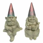 Fairy Garden S/2 5" Coffee Drinking Shelf/Pot Sitting Gnomes - Buy 3 Save $5