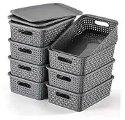 [ 8 Pack ] Plastic Storage Baskets With Lids, Small Pantry Organization,