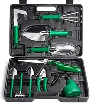 Garden Tools Set, 10 Pieces Stainless Steel Gardening Tools with Trowel Rake Weeder Pruner Shears Sprayer Digging Claw Gloves, Garden Hand Tools with Case Gardening Gifts for Women Father