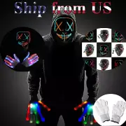 Purge Movie Halloween "Stitches" LED Glow Mask w/ Gloves Costume Rave Party EDC
