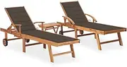 Sun Lounger, Outdoor Sun Lounge Patio Chaise Lounge Reclining Chair Recliner Chair Sun Loungers 2 pcs with Table and Cushion Solid Teak Wood