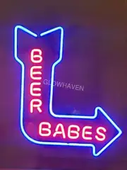 Beer Babes Turn Right Arrow Neon Light Sign Real Glass Lamp 15"x19"