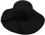 [TOZLU] 1PCS Ladies Elegant Wide-Brimmed Felt Hat Vintage Dome Floppy Cap Fancy Dress Accessories Black Creative and Useful Useful