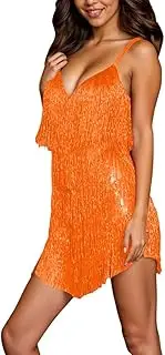 [Generic] Women's Suspender Strap Mini Dress Sleeveless Tassel Sexy Club Nightclub Party Dress Dance Performance Costume