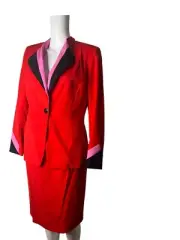 Escada Wool Suit Size 8 (36) 2 Piece Red Knit Skirt Jacket Womens NEW RRP £130