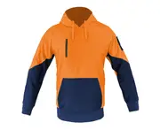 Hi Vis Hoodie Safety Work Jumper Fleece Kangaroo pocket - ORANGE NAVY