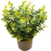 Mini Potted Plants Artificial Flocked Eucalyptus Greenery in Pots Faux Potted