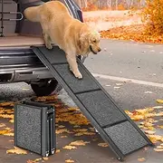 Papettly Dog Car Ramp 158 * 44CM - Folding Dog Ramp for Cars with Anti-Slip Rug Surface, Portable Pet Stair Ramp with Wide & Long Dog Steps for Large Dogs Up to 250LBS/113KG Get Into Car, SUV & Truck