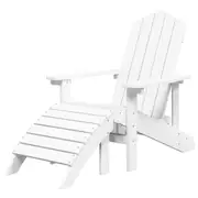 Adirondack Arm Chair With Footstool Outdoor Patio Garden Chairs White 73x83x92cm