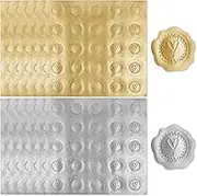NILLOS Wax Sticker Seals Labels, 300 PCS Embossed Heart Stickers for Envelopes, Invitations (Golden & Silver)