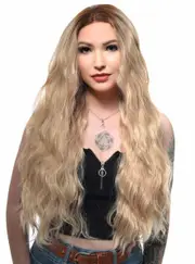 Dirty Blonde Rooted Long Natural Wavy Lace Front Fashion Wig