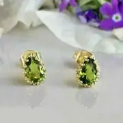 14K Yellow Gold Plated 2Ct Pear Cut Lab-Created Peridot Women's Stud Earring