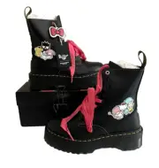 Doc Dr Martens Hello Kitty Jadon Leather Boots US 8 Platform Zipper Black NWB