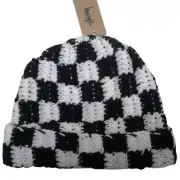 Stussy Crochet Beanie Black / White Knit Hat Checkered Wool
