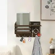 DJAPWPX Key Holder with Hooks and Shelf Wood Wall Mail Organizer Wall Mounted Key Rack Decorative Hanger Multipurpose and Mail Holder for Entryway Mudroom Hallway